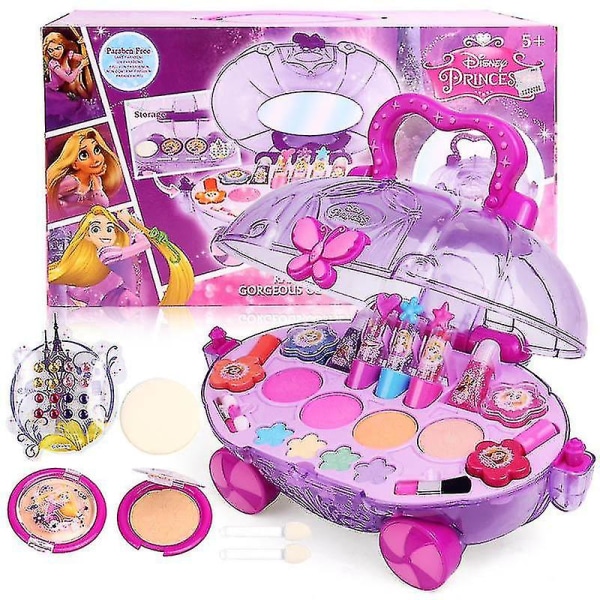 Elsa och Anna låtsas leka i sminkbil violet