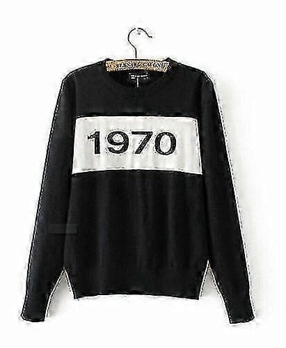 1970 Jumper Pullover Bella Designer Sort Orange Dame Langærmet Strikket Top Black M