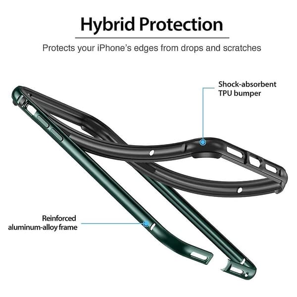 [LCS]Bumper Case kompatibel med Phone 11 Pro, metalramme rustning med blød Green