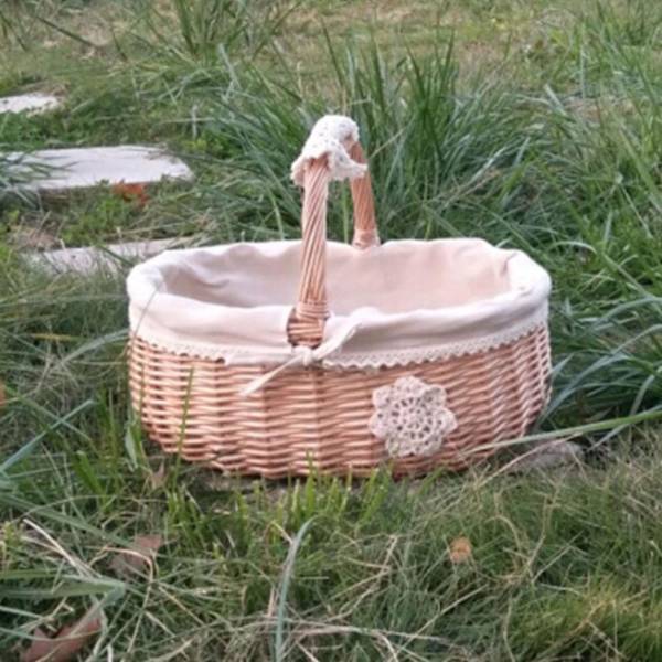 Opbevaringskurv Madkurv Rattan Fletkurv Æggekurv Bærbar Gave Picnic Frugt Lille Vævet Bambus Pure Color Linen Large