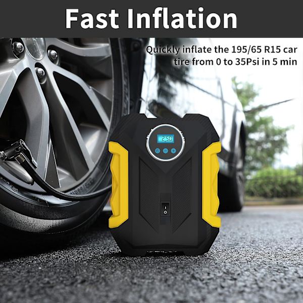 Digital Luftkompressor Lämplig För Bil Automatisk Pump Bärbar Däckpump Med LED-Ljus DC 12v Gul