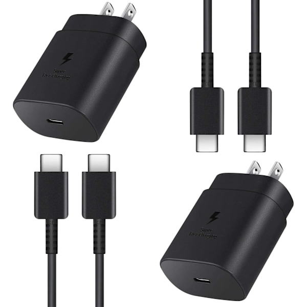 [LCS]Samsung 25W SUPER 3A USB-C Oplader + 1M kabel sort black