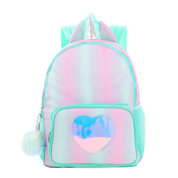 Unicorn Ryggsäck för Barn Flickor Regnbåge Skolväska Green