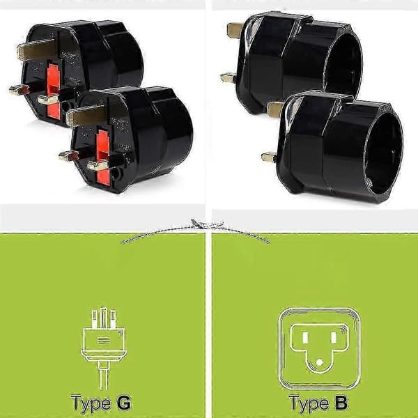 2x reiseadapterplugg for England - reiseplugg strømadapter EU til stikkontakt - reiseplugg Black Red