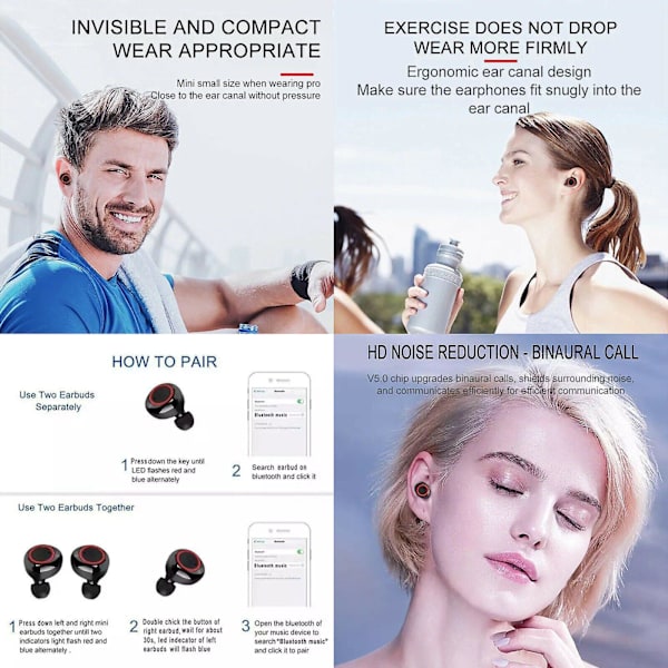 Bluetooth Hörlurar För Iphone Android Trådlösa Hörlurar Vattentäta White Red