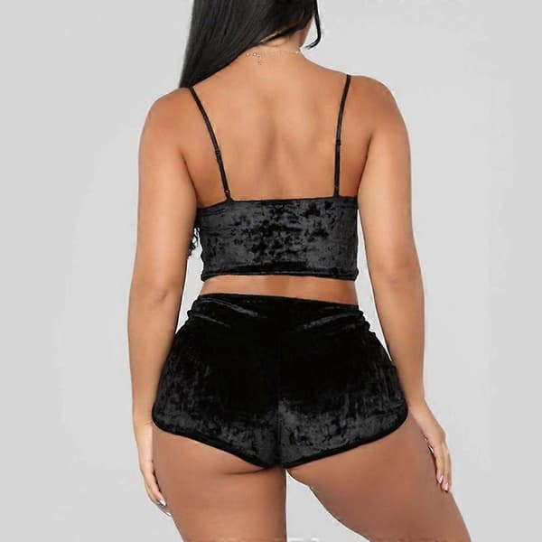[LCS] Kvinnors sammetsovkläder Mode Sexig Spaghetti Strap Shorts Pyjamas Set Pink XXL