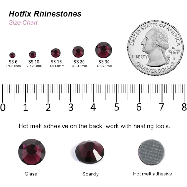 8000 st Vinröda Hot Fix Rhinestones, Ametist SS6, 1,9-2,1 mm för Hantverk & Kläder Ametist SS6 Amethyst