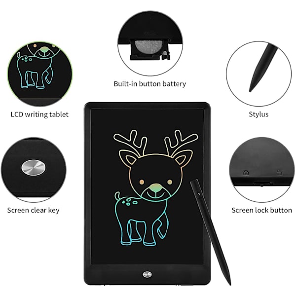 LCD-kirjoitustaulu 10 tuuman värikkäällä näytöllä, piirustusalusta Black