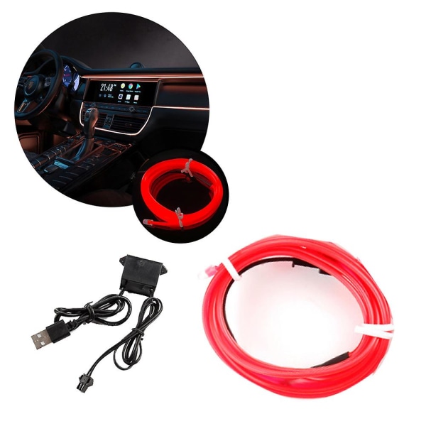 EL Wire Car LED Interiör Strip Light USB Neon Wire Lights Ambient Light USB Party Atmosphere Diode Red