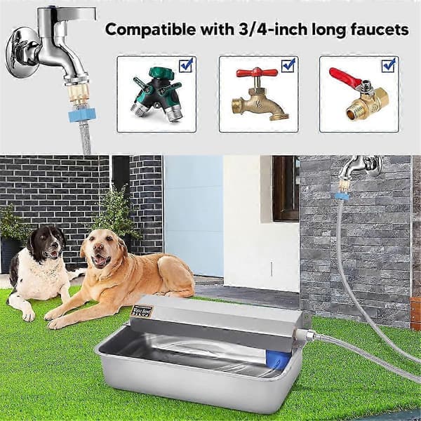 Automatisk vanndispenser for hund, 2 gallon rustfri stålskål for innendørs/utendørs Silver