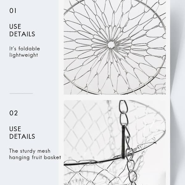 [LCS] 3-layer fruit basket, vegetable kitchen storage basket chain hanging space-saving fruits, plants storage basket (silver)