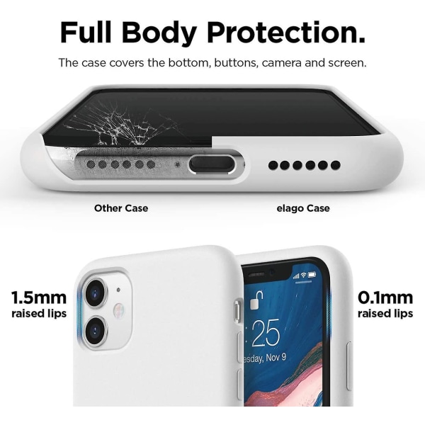 Silikonskal Kompatibelt Med Iphone 11 (svart) - Premium Flytande Silikon, Upphöjd Kant (skärm- & Kameraskydd) White