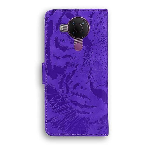 [LCS] For Nokia 5.4 Tiger Embossing Pattern Horisontal Flip Skinnveske Purple