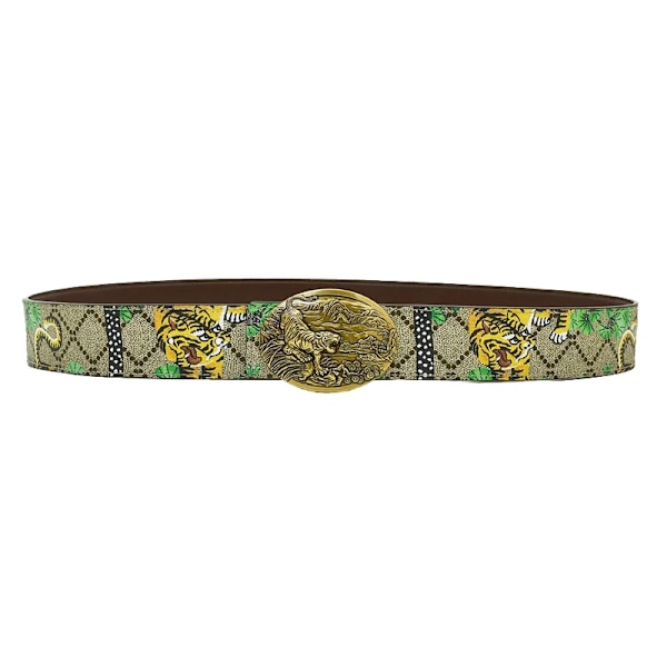 Västerländskt Strass Leopard Guld Silver Metallspänne Tiger Tryck Ko Läder Herr Bälte Jeans Vardagsbyxor Rem Gyllene Tiger spänne 100cm Golden Tiger buckle