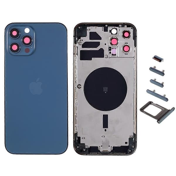 [LCS]Til iPhone 12 Pro Max Bagbatterihus Dæksel+Midterpladeramme+Sideknapper, EU-version Multicolor Pacific Blue