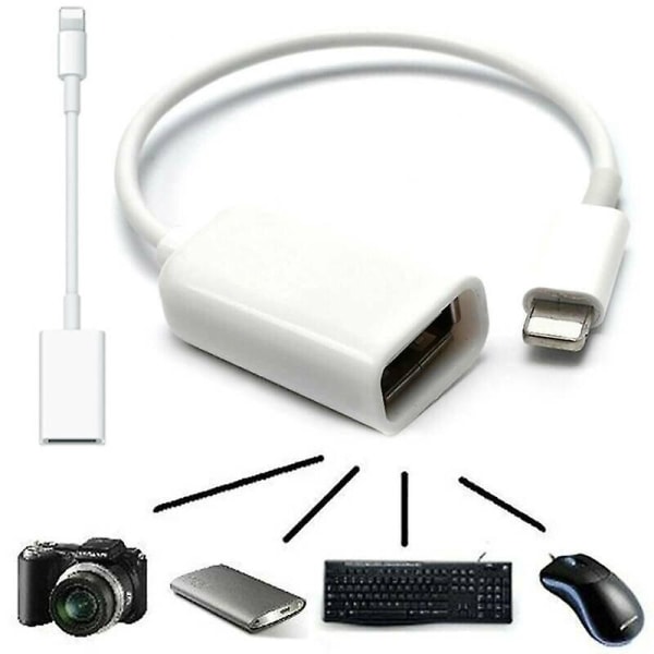 För 8-stift till USB -tangentbord för iPhone iPad4/Mini OTG kameraadapterkabel Vit
