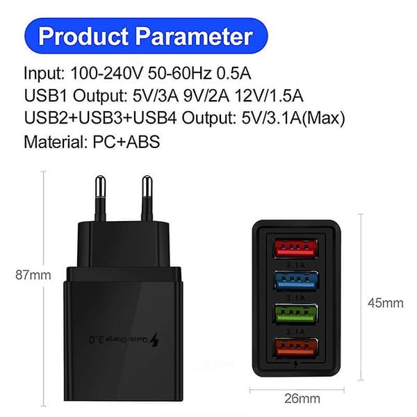 3.1a 4-ports USB-vægstik strømadapter vægoplader kompatibel med iPhone/Android Quick Charge Cube Brick Box Base Head