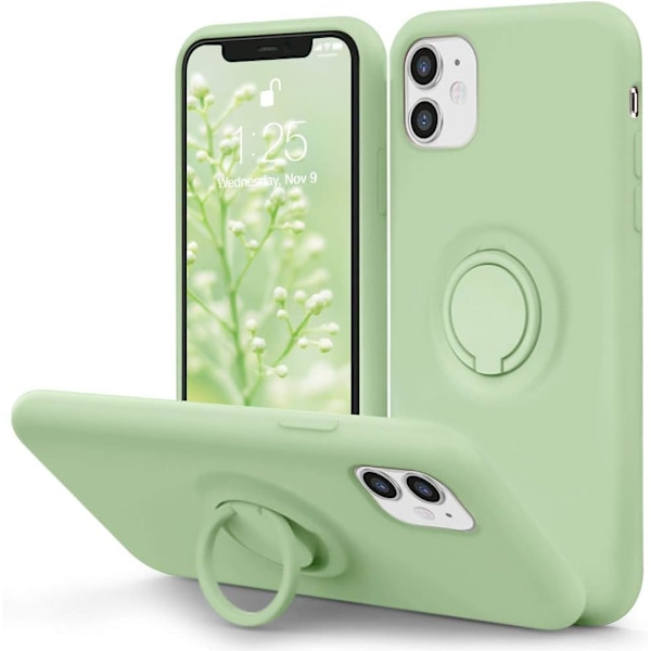 [LCS] Case for iPhone 11 with Ring Stand | Super Soft Microfiber Lining | Anti-Scratch Liquid Silicone Shockproof Case for iPhone 11, Matcha