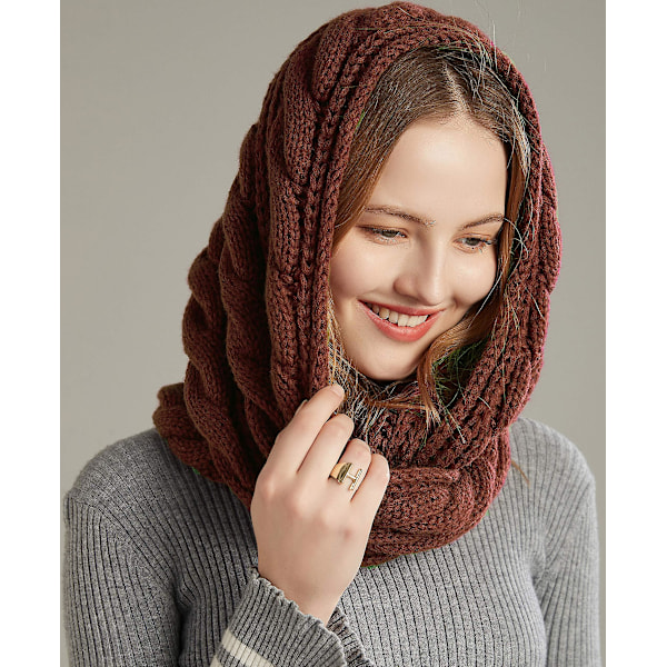Dam Tjock Ribbstickad Vinter Infinity Cirkel Loop Halsduk Brown
