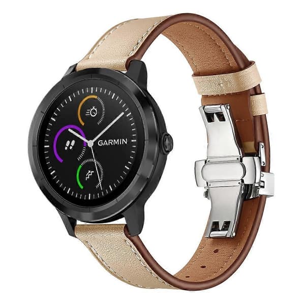 20 mm Top-lagdelt okselæder ægte læder urrem erstatning til Garmin Vivoactive 3 Vivom Silver Silver+Apricot