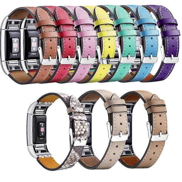Til Fitbit Charge 2 Ægte Læder Urrem Udskiftning Armbåndsrem Udskiftning - Kaffe Multicolor Black