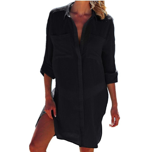 Gennemsigtig Strandtøj Cardigan Solcreme Dobbelte Lommer Bikini Co