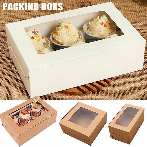 10 stk. 2/4/6 Hullers Kraft Papir Cupcake Emballageæske Muffin Bryllupsfest Etui Holder Æske