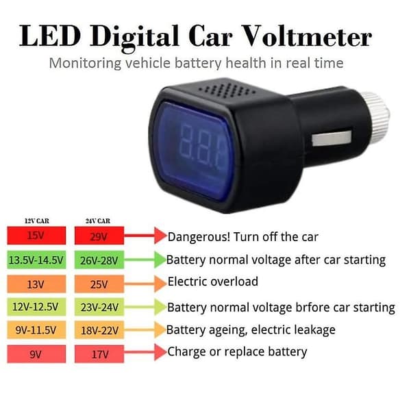Cigarettænder Voltmeter Bærbar LED Digital Display Volt Tester Elektrisk Spændingsmåler til Bil Køretøj Batterimonitor 8-30V Sort
