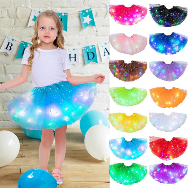 Starry Light Princess Led Dancing Skirt Lysande Julfest Scen Tyll Balett Girl Alltid På & Pink