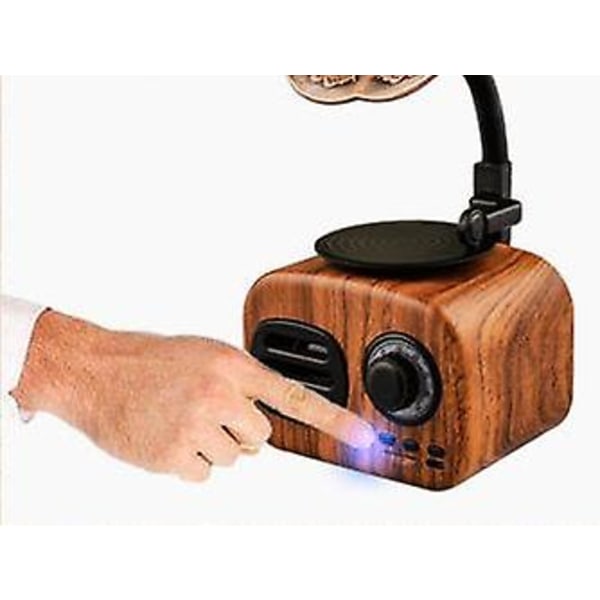 Valnötsfärgad trådlös högtalare retro trä bärbar mini bluetooth system TF FM radio subwoofer