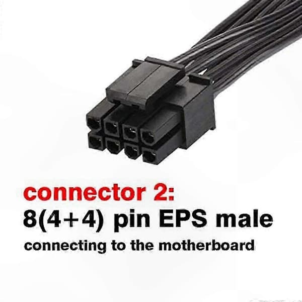 8-pinners CPU til 4+4-pinners EPS-12V hovedkort strømadapterkabel, 60 cm – kompatibel med modulær PSU Black