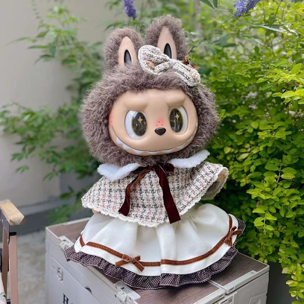 /NC/58cm Zimomo Docka Vinyl Labubu Plysch Kläder Söt Klänning Outfit Kläder Endast Labubu 58cm kläder med 58cm clothes without doll M color grid kafuu suit