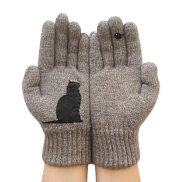 1 Par Tecknad Katt Fågel Höst Varma Handskar Vinter Damhandskar Khaki