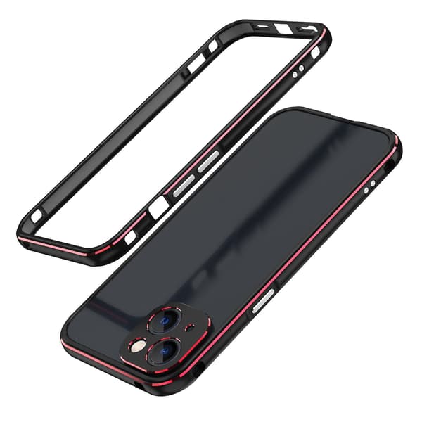 Linsebeskytter + metalramme-etui til iPhone 13 Black Red