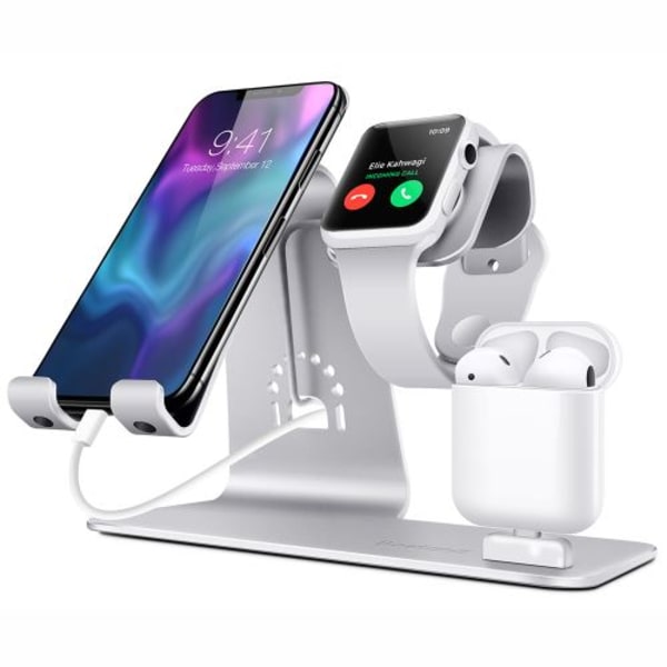 3-i-1-hållare i aluminium för Apple Watch, Airpods och iPhone/iP