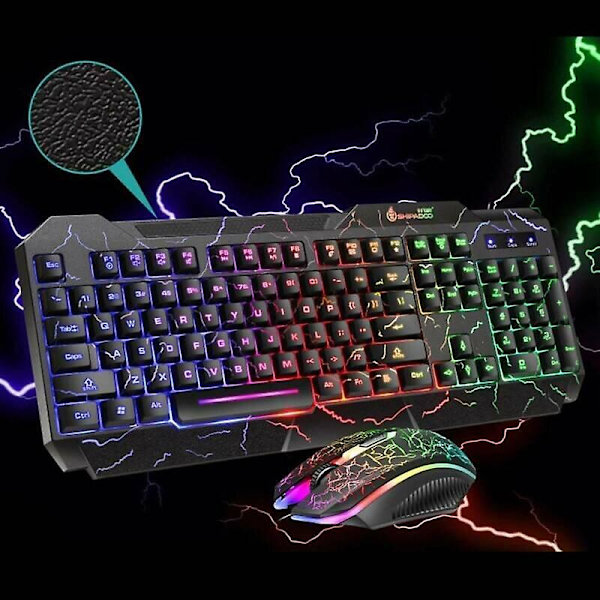Trådbundet LED Rainbow RGB Gaming Tangentbord och Mus Set Belyst Kompatibelt med PC Laptop