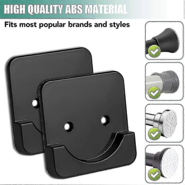 Självhäftande duschdraperistångshållare, ingen borrning, 2-pack Black