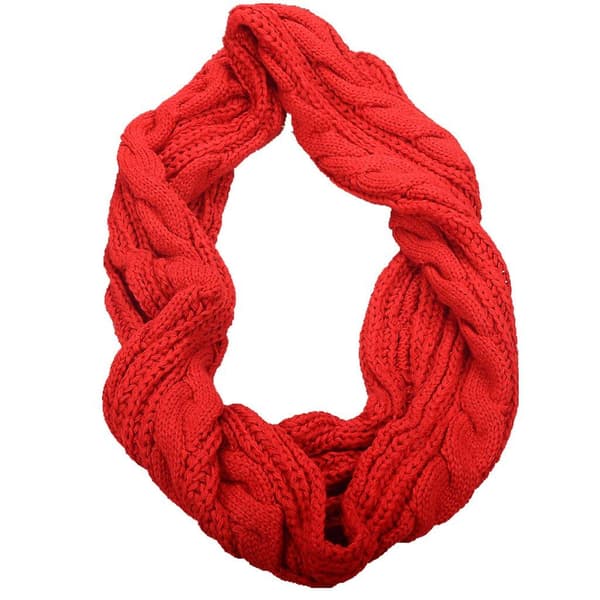 [LCS] Damstickad Infinity Scarf Cirkel Loop Varm Mode Tjock Ribbad Halsduk Red