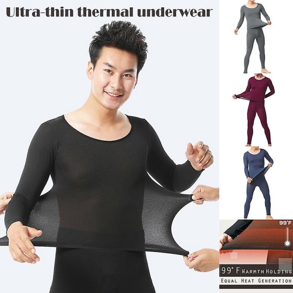 Herr Sömlös Elastisk Termounderställ Inre Kläder Konstant Temperatur Ultratunn Underklädesset Topp Byxor Black