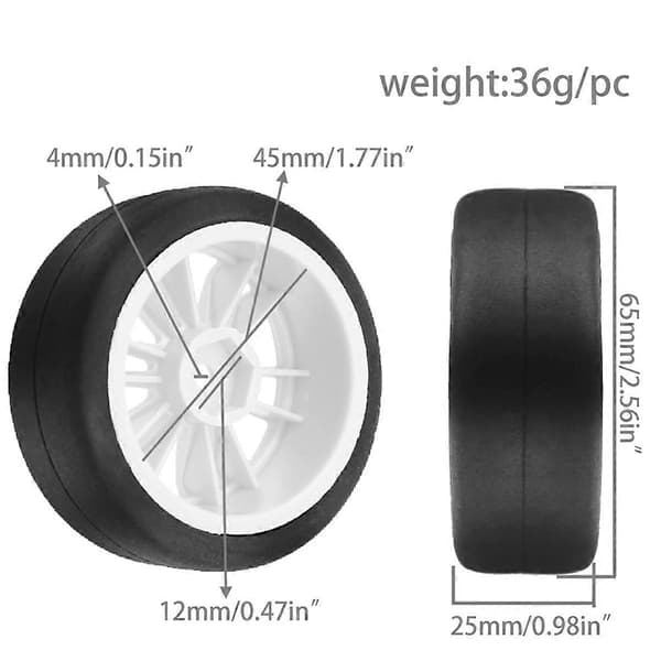 4 stk 65 mm hardt drivhjul for 1/10 TT01 TT02 XV01 PTG-2 RC Driftbil Black