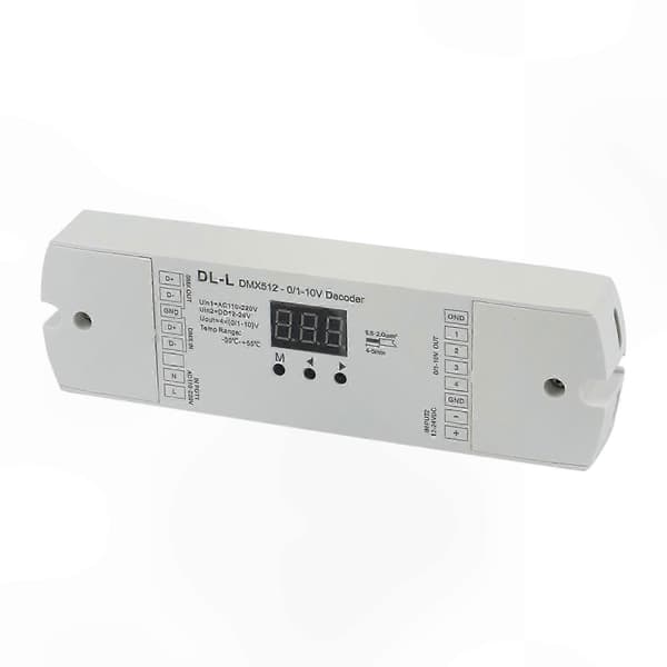 4-kanals DMX512 til 0-10V omformer med RDM, 12V-24V DC inngangssignaltransformator numerisk display for lysstyring white