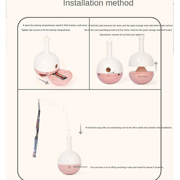 Kreativ Elektrisk Tumlare Kattleksak Smart Retande Rullande Boll Kattleksaker LED-ljus Interaktiv Självroterande Boll Rep Pink