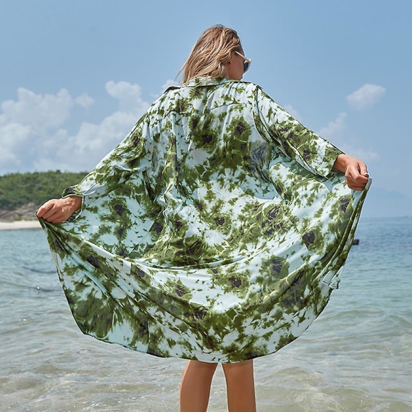 Printed dam Kiminos Cardigan Beachwear Long Sleeve Suncreen Bi