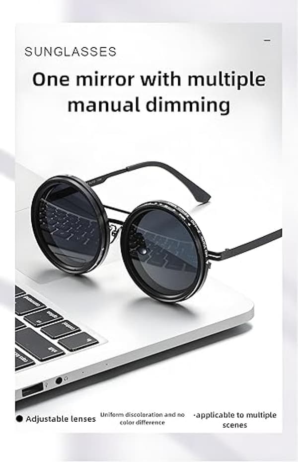 [LCS](A) Adjustable Tinted Polarized Round Sunglasses with ND9 Stepless Adjustable Sunglasses for Men, 1-9 Gears Beach Sunglasses