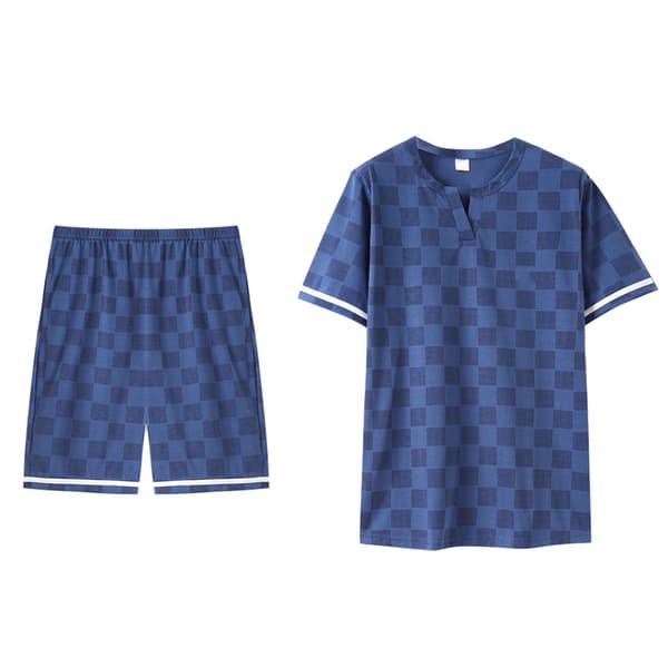[LCS] Herr kort pyjamas set Man Sommar Tunna Bomullsbyxor Tryck Casual Hemmakläder V-ringning XXL