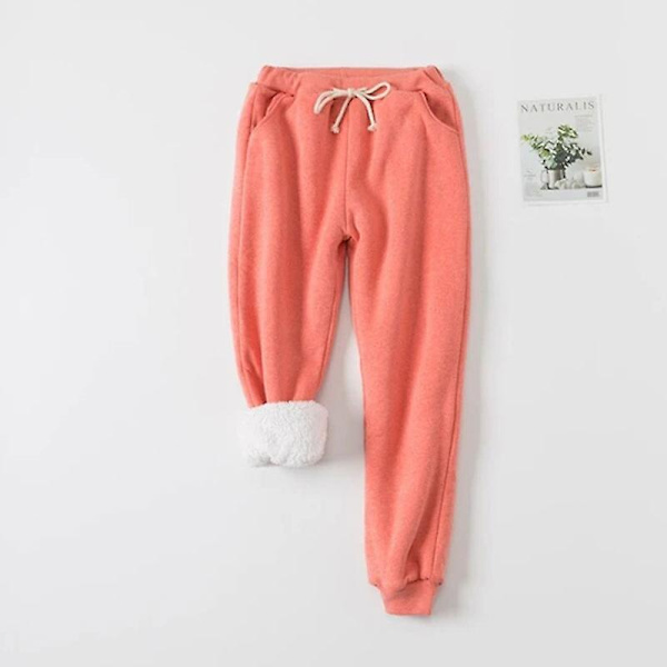 Bekväma Mjukisbyxor Höst Vinter Dam Fleece Sweatpants Byxor Casual Tjock Sammet Lös Kashmir Watermelon Red L