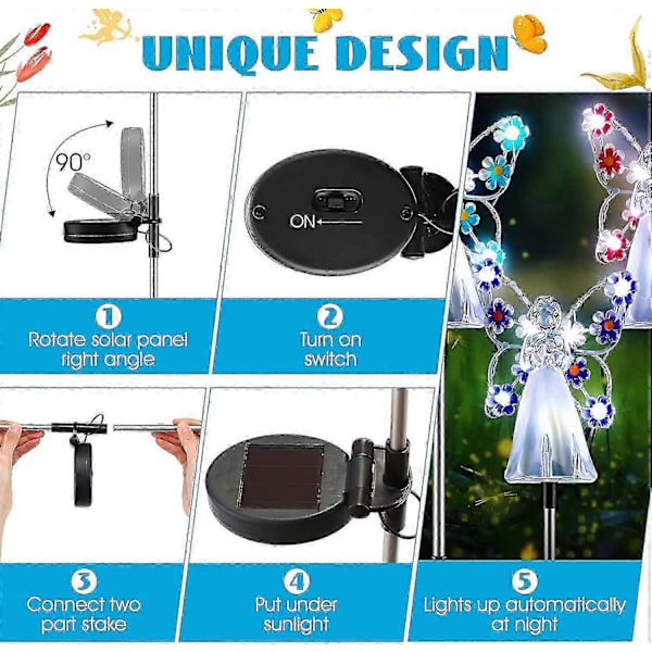 [LCS] Solcelle englelampe til havearbejde, englestatue, solcellelampe, evig lysengel til gravhaveudsmykning