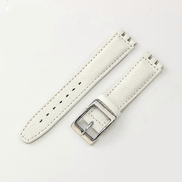 [LCS]Swatch Ægte Læderrem 17mm Konkav til YCS YAS YGS Urrem Erstatning White