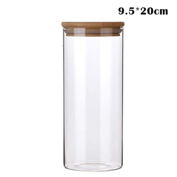 Transparent Klar Hög Cylinder Glas Förseglad Köksförvaringsflaska Burk Med Lock Organisation 9.5*20cm