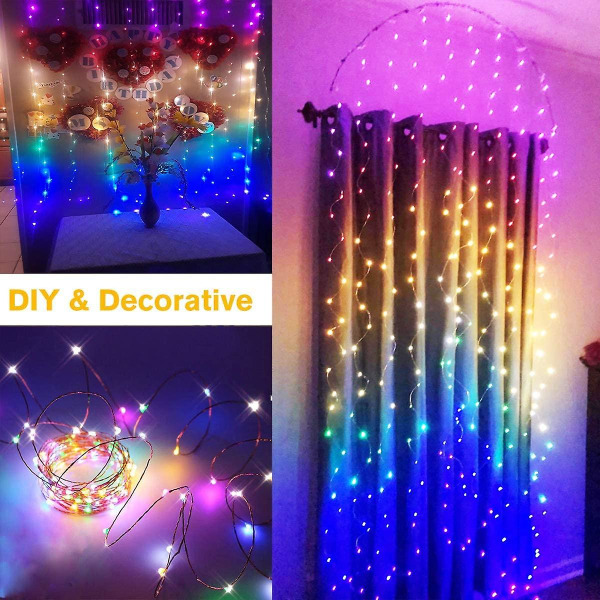 Vanntett USB Gardin Lyslenke med Fjernkontroll 8 Moduser LED Blinkende Lys Julefest Bryllup Halloween Dekor Multicolor